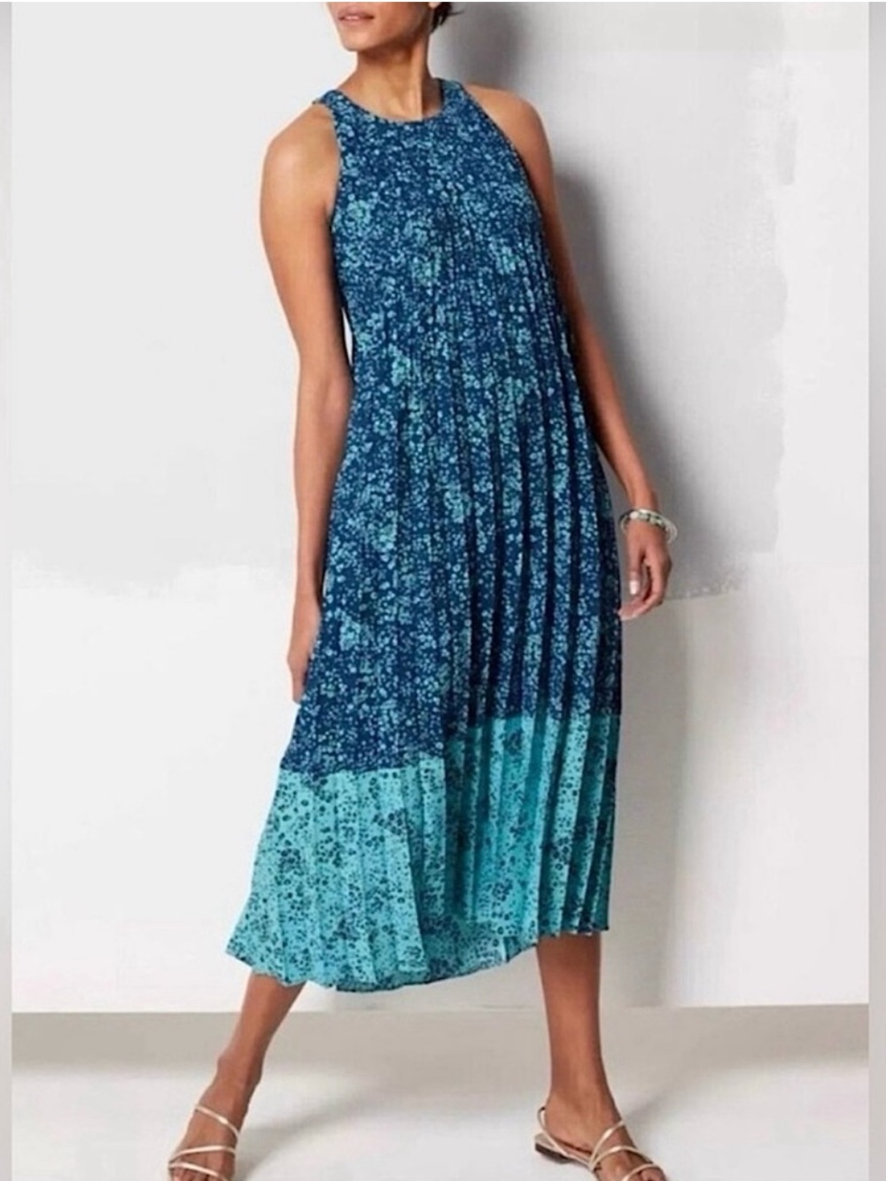 J. Jill Wearever Collection Floral Pleated Maxi Dress Size M